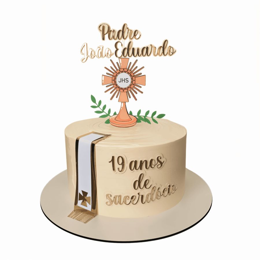 Topo de Bolo Celebração Sacerdotal Elegante