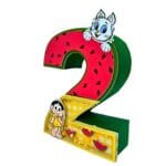 Número 2 Decorativo Melancia com Mônica e Bichinhos em 3D