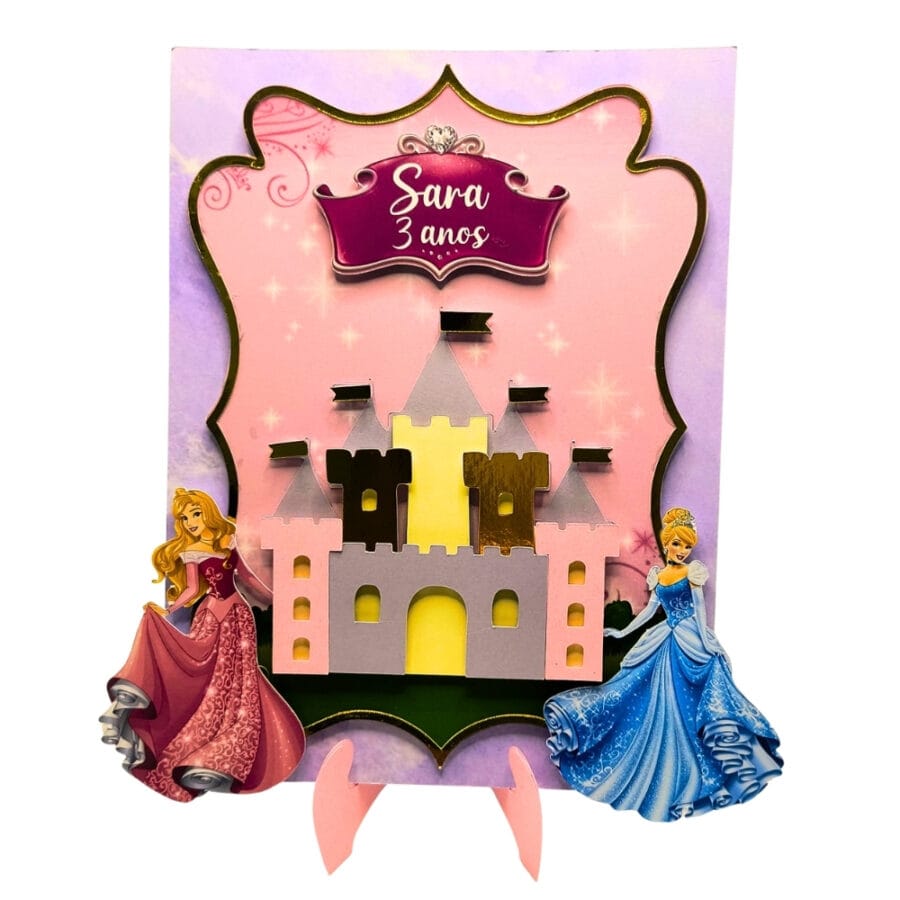 Quadro Decorativo 3D Personalizado Princesas e Castelo
