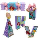 Kit Festa Sereia Personalizado – Caixinhas Milk, Pirâmide, Bala e Letras 3D