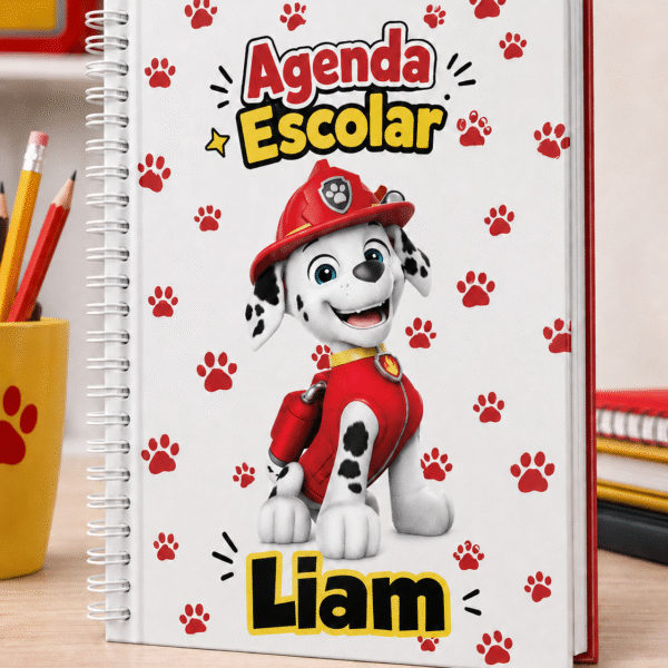 Agenda Escolar Infantil Personalizada com Nome Patrulha Canina Marshall | Capa Dura | Agenda Menino 2027