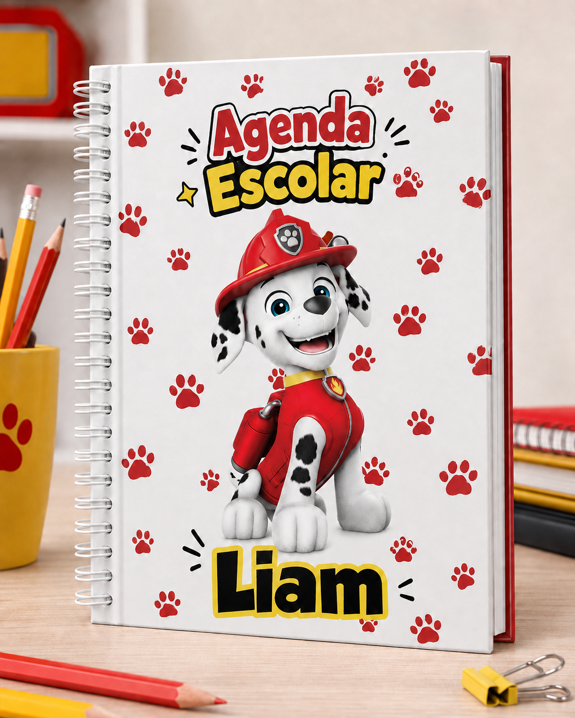 Agenda Escolar Infantil Personalizada com Nome Patrulha Canina Marshall | Capa Dura | Agenda Menino 2027