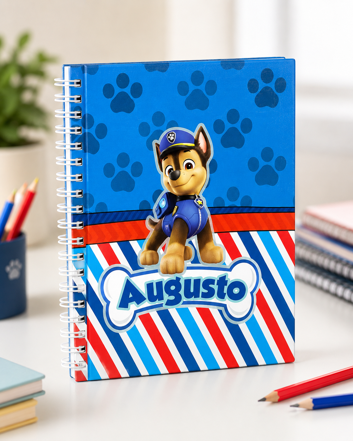 Agenda Escolar Infantil Personalizada com Nome Patrulha Canina Chase | Capa Dura | Agenda Menino 2027