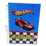 Caderno Personalizado Hot Wheels com Nome - Espiral Capa Dura - Volta às Aulas