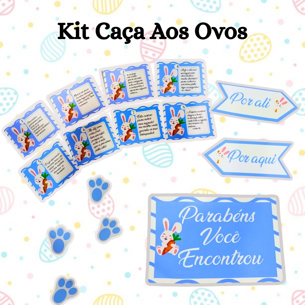Kit Caça aos Ovos de Páscoa Completo - 27 Peças com Pistas e Patinhas
