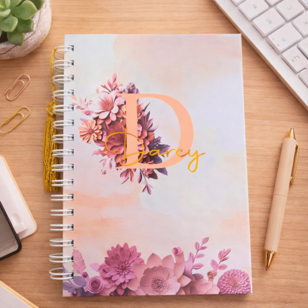 Agenda Personalizada com Nome – Capa Floral Elegante com Inicial