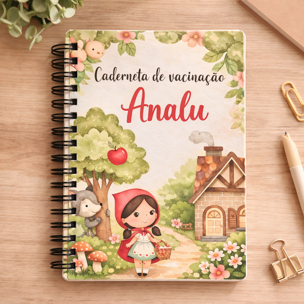 Caderneta de Vacinação Personalizada Chapeuzinho Vermelho com Nome | Porta Carteira de Vacina Bebê Infantil