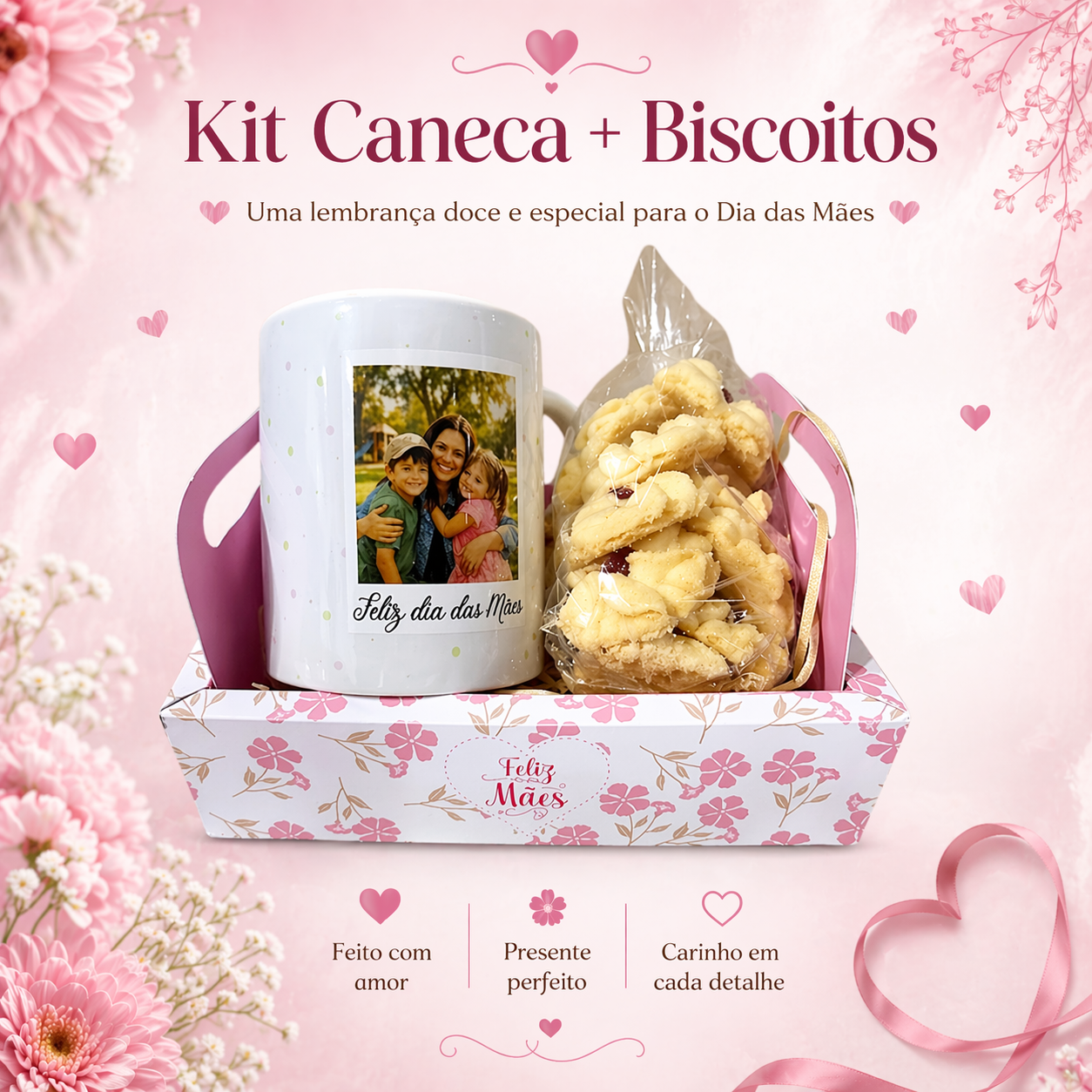 Kit Caneca com Biscoitos para Dia das Mães | Presente Personalizado Delicado