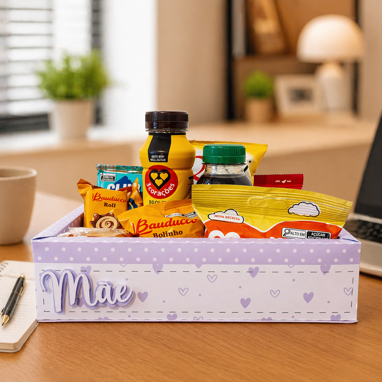 Cesta Dia das Mães com Snacks e Bebidas | Presente Delicado e Pronto para Presentear  Anúncio SEO: