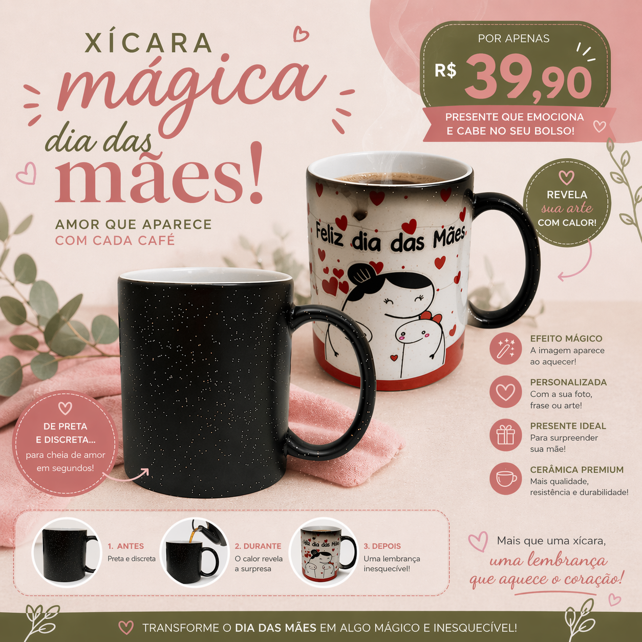 Xícara Mágica Dia das Mães com Foto e Frase Personalizada | Presente Criativo - Imagem 2