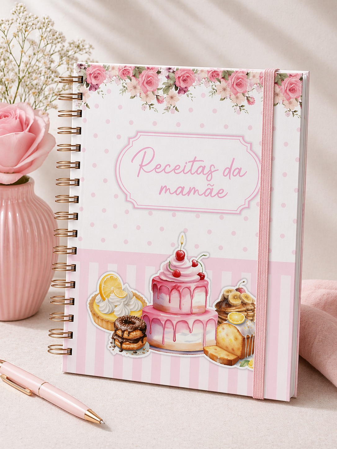 Caderno de Receitas da Mamãe Personalizado | Livro de Receitas Decorado com Capa Floral
