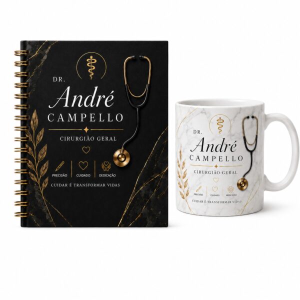 Kit Presente para Médico Personalizado com Agenda e Caneca Medicina Cirurgião