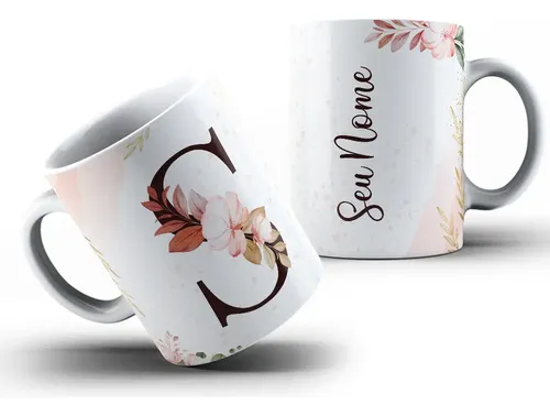 Caneca Personalizada com Inicial, Nome e Flores – Presente Feminino Delicado