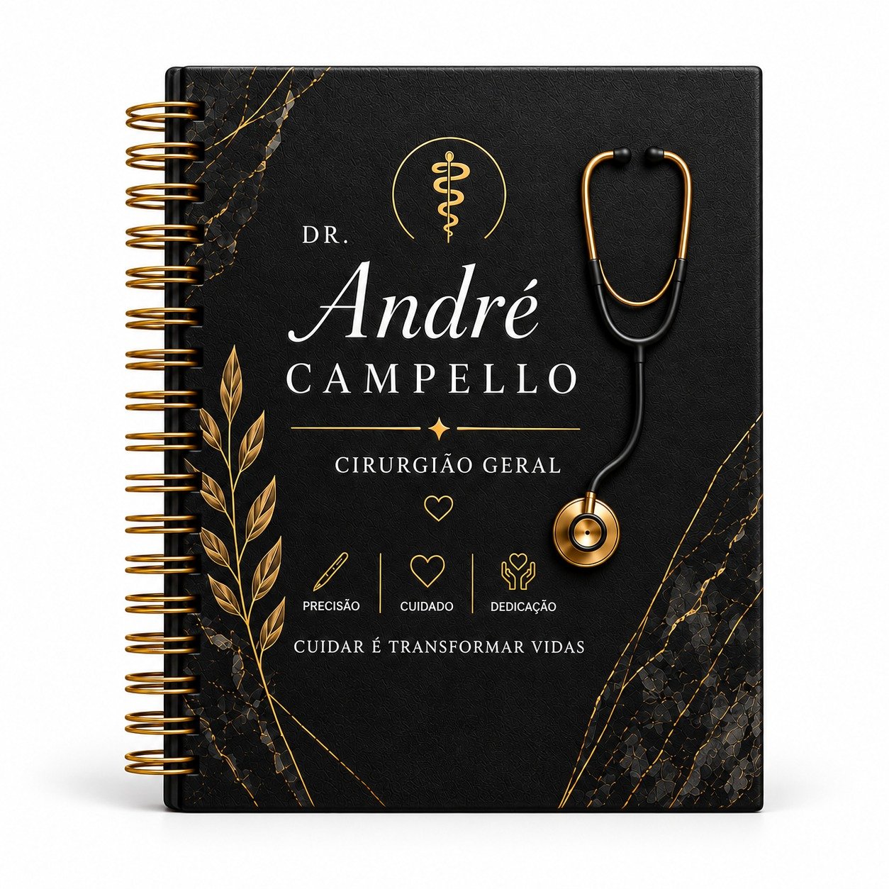 Agenda Médica Personalizada – Cirurgião Geral | Capa Preta e Dourada com Nome