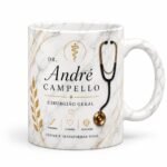 Caneca Personalizada para Médico com Nome e Especialidade – Estampa Mármore e Dourado